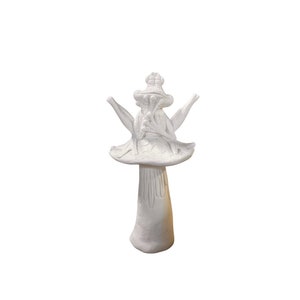 Unpainted DIY Ceramic Large Frog Sitting on Mushroom