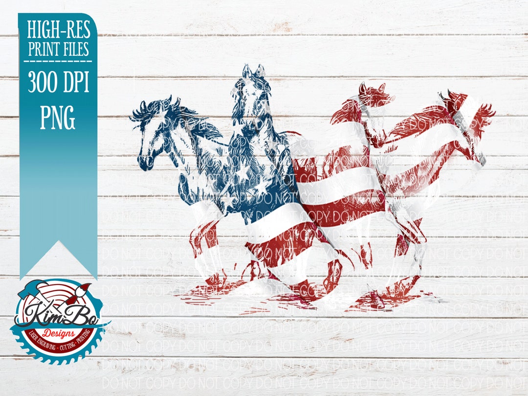 Horses American Flag 4th of July Clipart Instant Download Sublimation