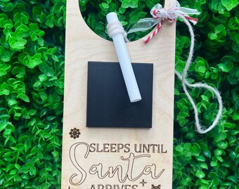 Wooden &quot;How Many Sleeps Until Santa Arrives&quot; Hanging Door Sign