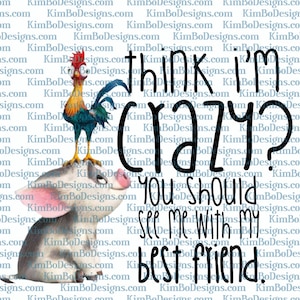 Hei Hei Crazy Friend Pua Schweinchen Clipart, sofortiger Download, Sublimationsgrafiken, PNG JPG Cricut Silhouette nicht SVG
