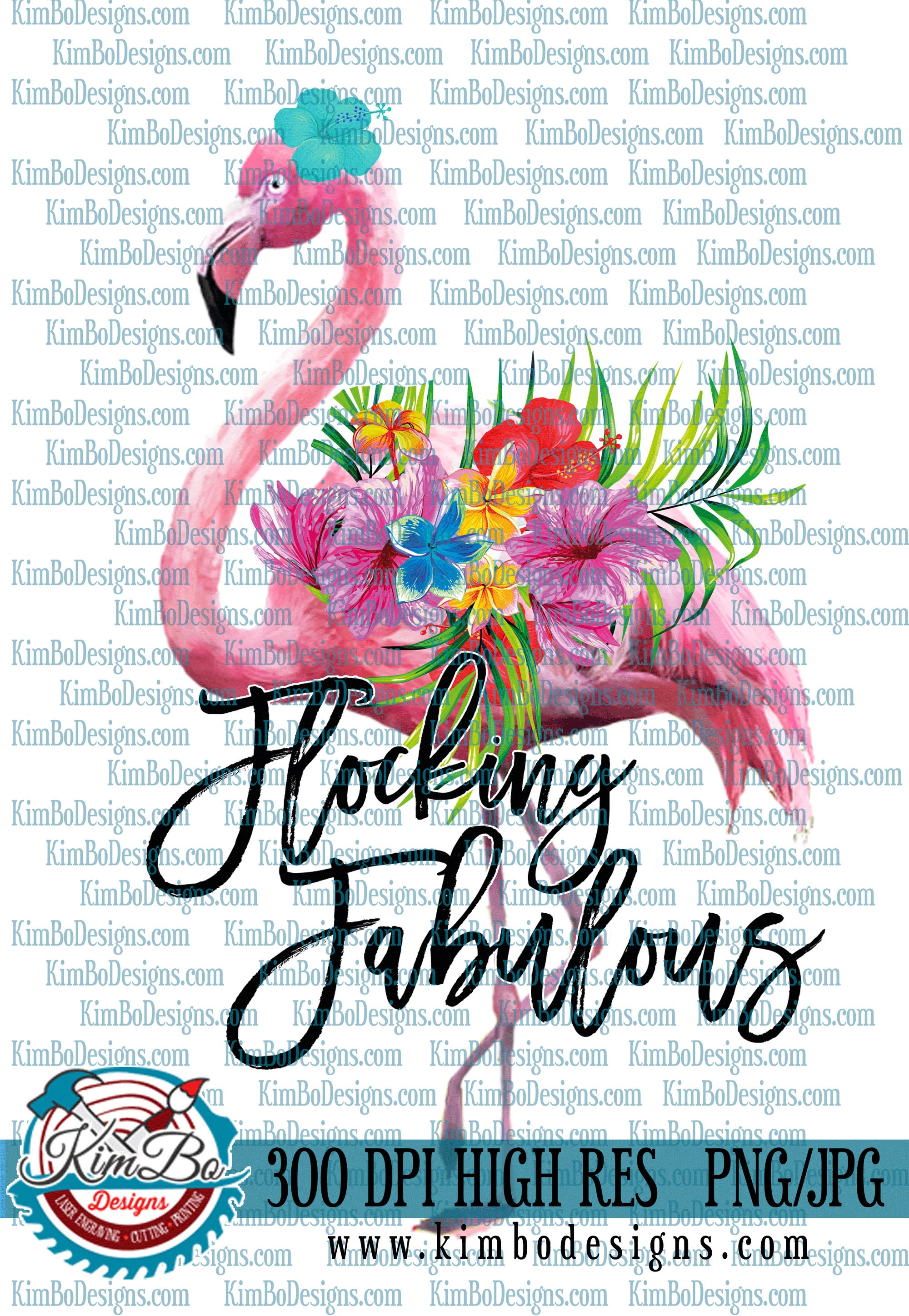 Watercolor Flocking Fabulous Flamingo Tropical JPG PNG, instant downl…