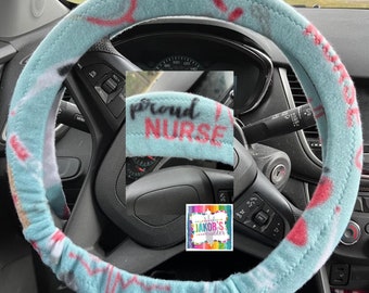 Proud Nurse Fleece Non Slip Steering Wheel Cover, standard US size vehicles