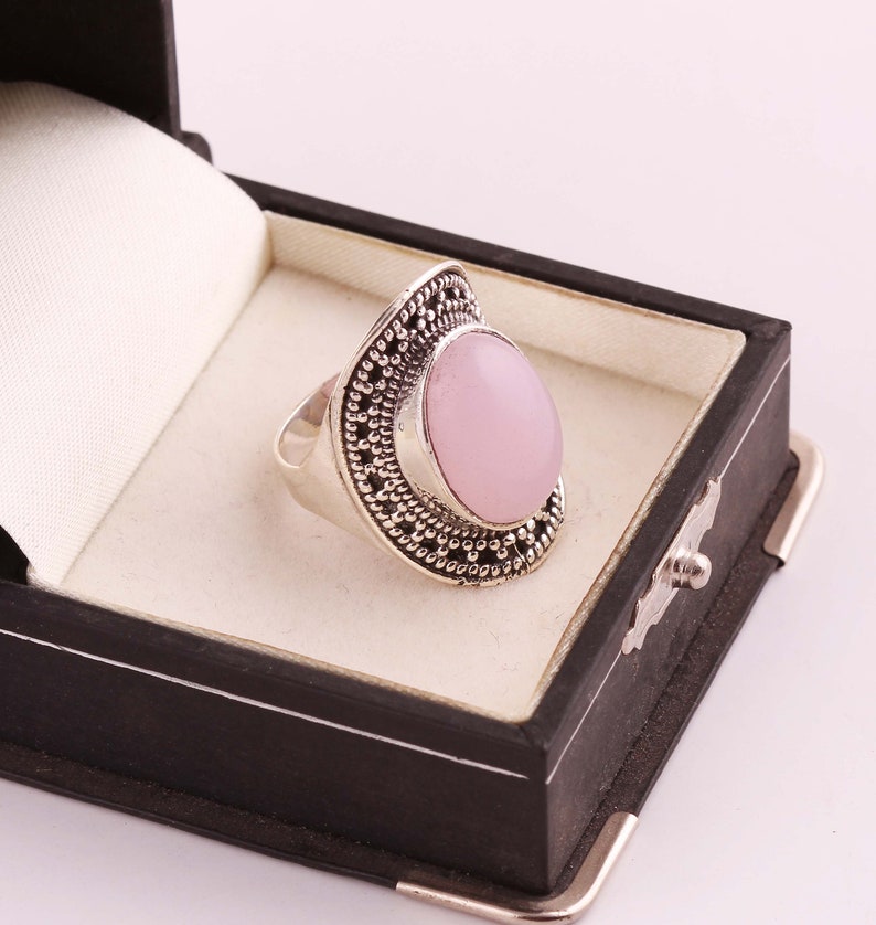 Natural AAA Rose Quartz Ring 925 Sterling Silver Statement Ring,Valentine Gift,Gift for her,Gift for Girlfriend,Engagement Gifts for women