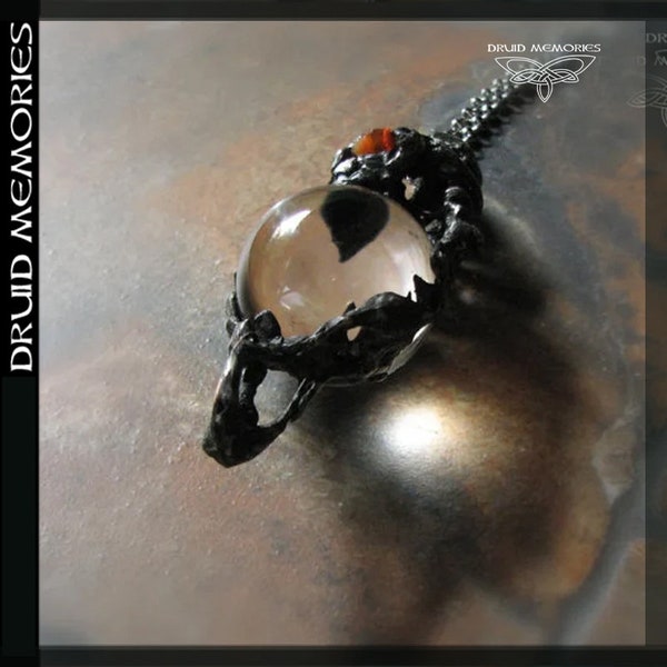 Fire opal and crystal ball pendant "Maruman", absolutely brutal druid pendant for special person without many fears..