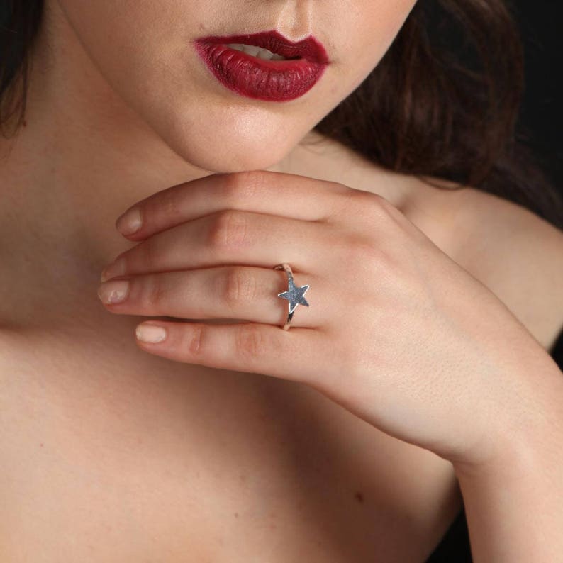 Pretty Ring Silver Star Ring Simple Everyday Jewellery Hammered Star Ring Sterling Silver Stacking Ring
