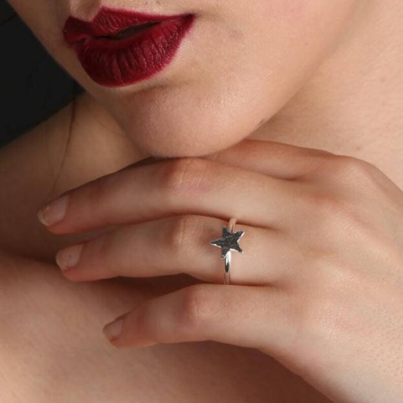 Pretty Ring Silver Star Ring Simple Everyday Jewellery Hammered Star Ring Sterling Silver Stacking Ring