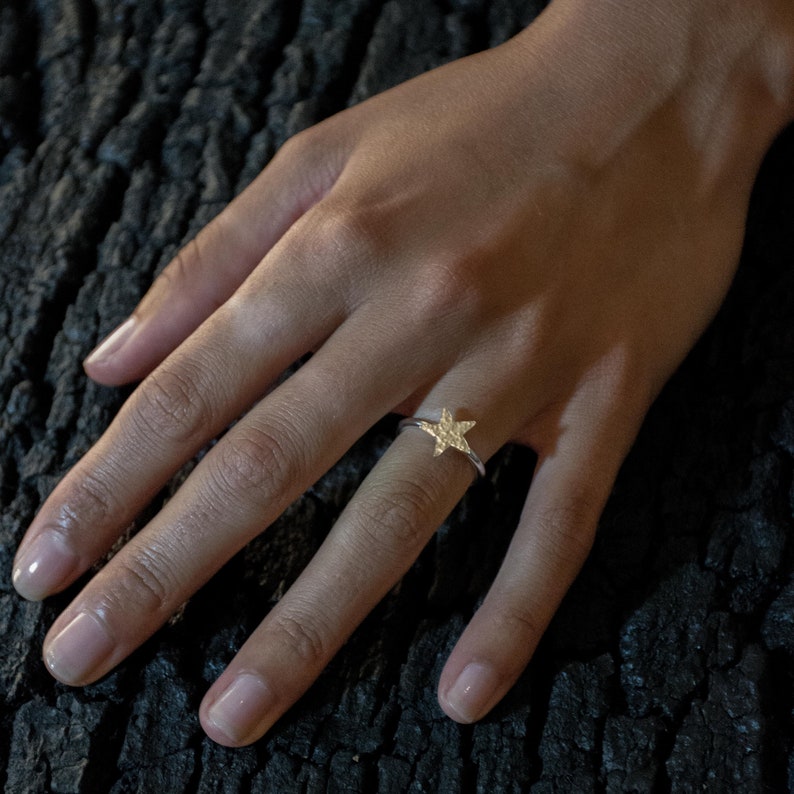 Pretty Ring Silver Star Ring Simple Everyday Jewellery Hammered Star Ring Sterling Silver Stacking Ring