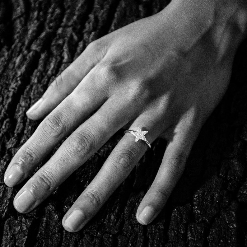 Pretty Ring Silver Star Ring Simple Everyday Jewellery Hammered Star Ring Sterling Silver Stacking Ring