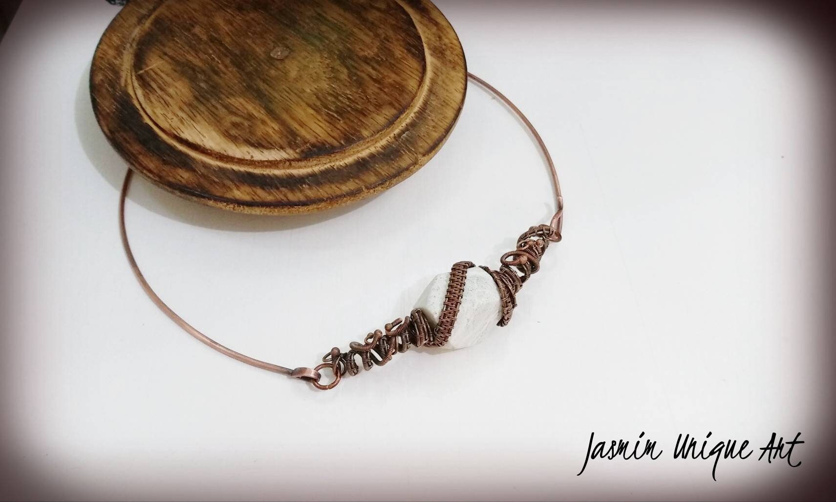 Wire wrapped copper choker with white gemstone for woman Neck Etsy