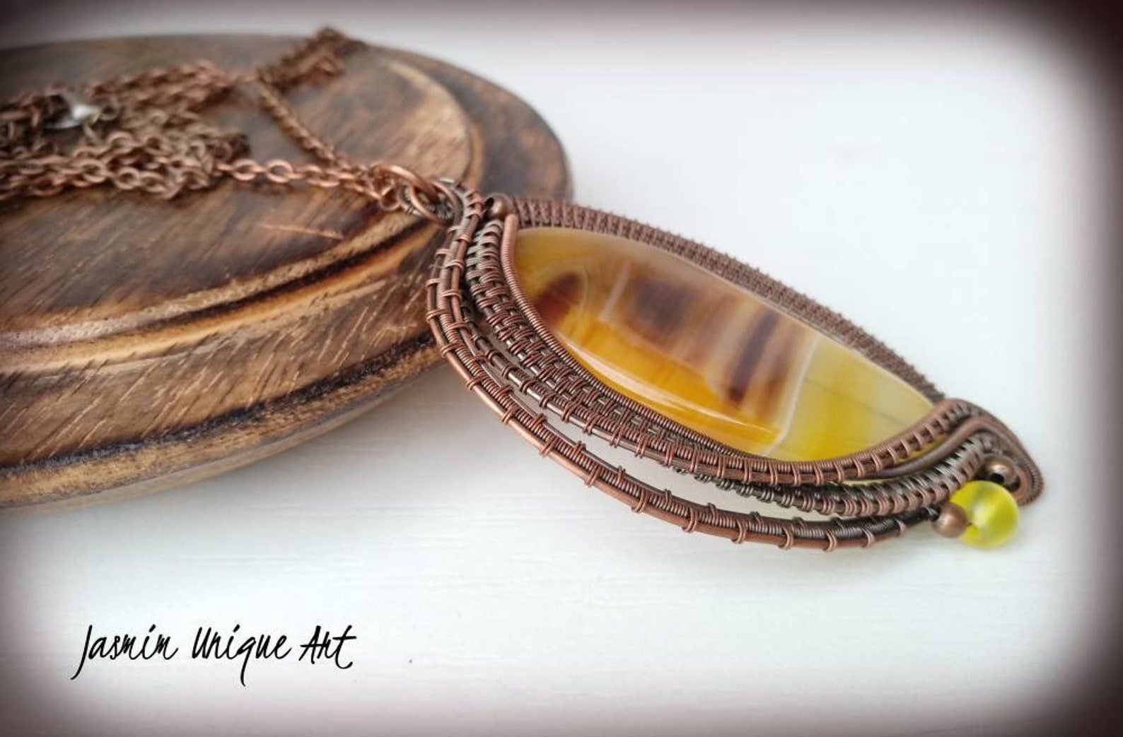 Yellow agate pendant wire wrapped agate necklace yellow oval Etsy
