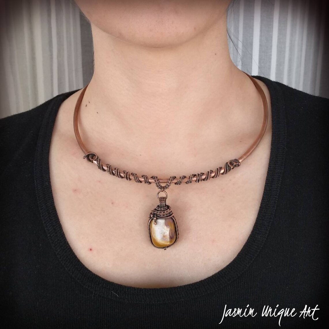 Copper wire necklace Unique boho necklace Choker cuff necklace Etsy