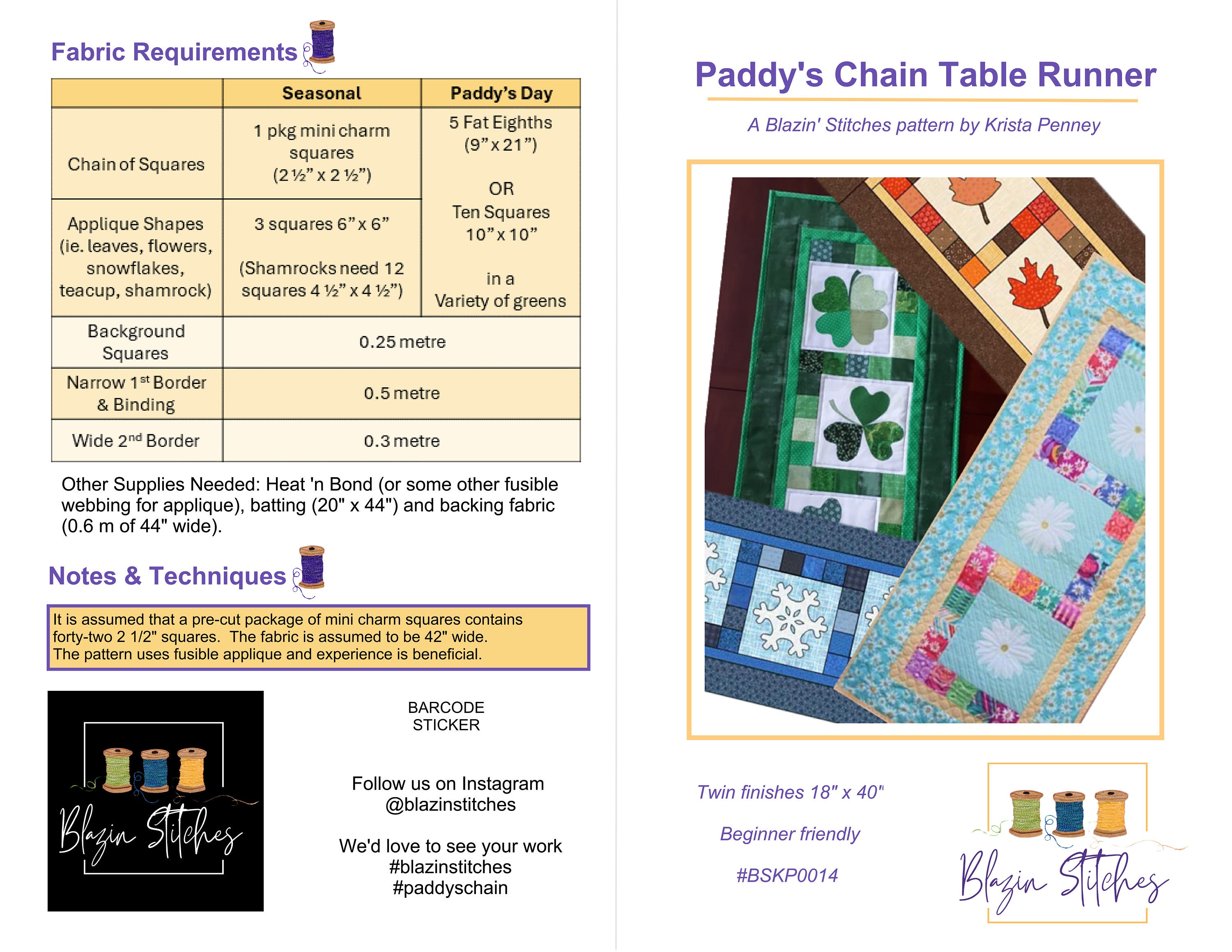 Paddy's Chain Table Runner - Pattern or Kit - Etsy