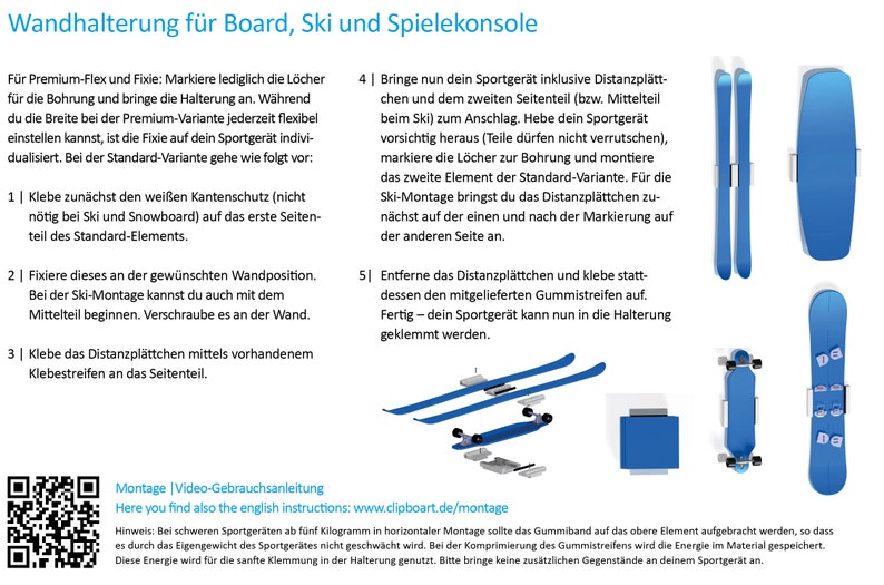 Die maßangefertigte Wandhalterung für Dein Snowboard oder Longboard für eine waagrechte, senkrechte oder diagonale Wandmontage. Bild 7