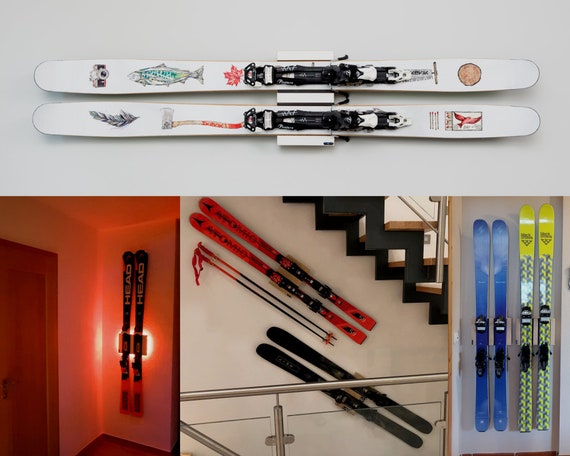 Support mural pour skis sur mesure en bois -  France