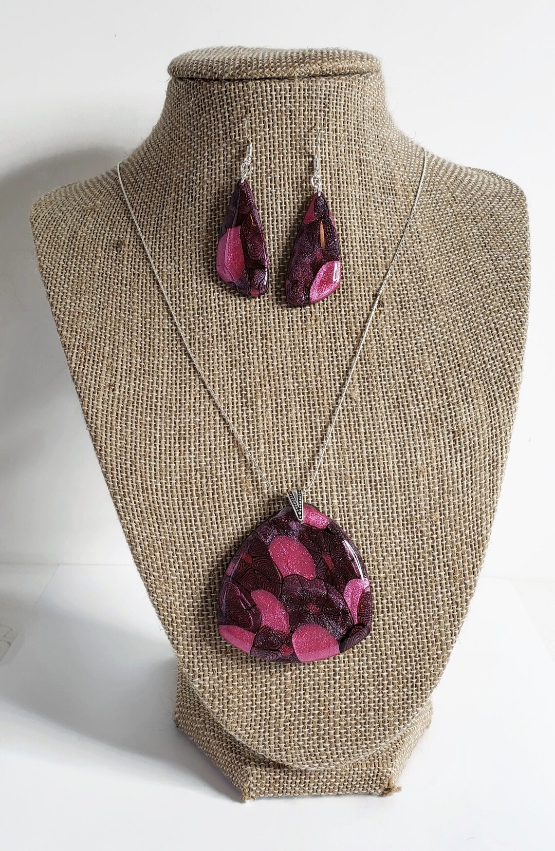 Pink and Black Necklace and Earring Set Jewelry Handmade Etsy