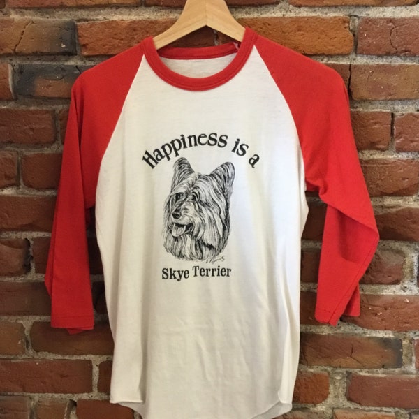 Vintage 80s Happiness is a Skye Terrier Raglan T-Shirt Small