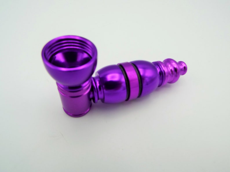 High Quality Purple Anodized Metal Smoking Pipe w Large Chamber Custom Made Smoking Bowl with Bowl Lid Option and Metal Pipe Screens 1007M