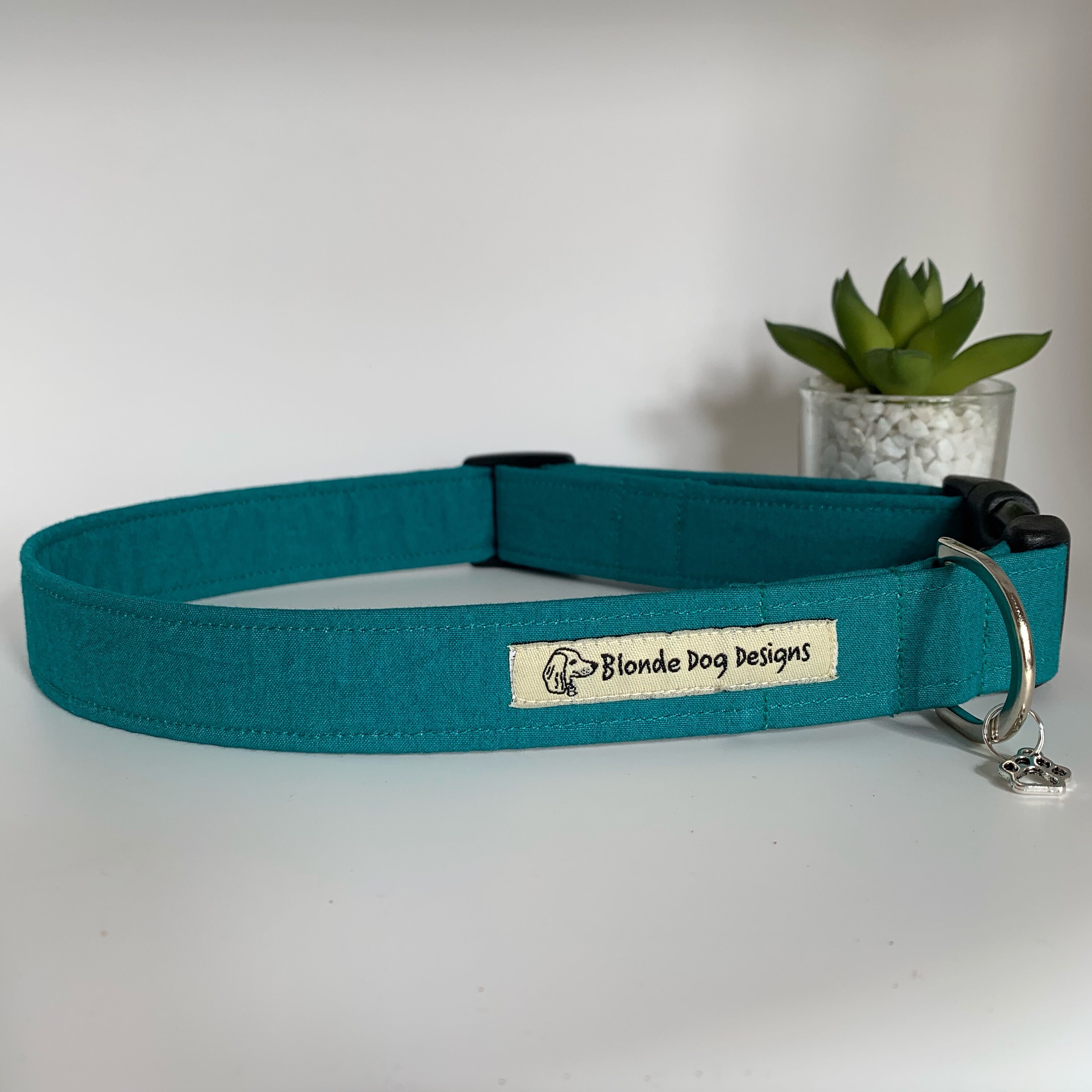 Waxed Cotton Dog Collar, Teal Green