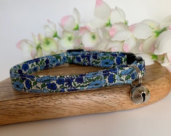 Liberty Cat Collar, Petal & Bud Blue, Floral Cat Collar