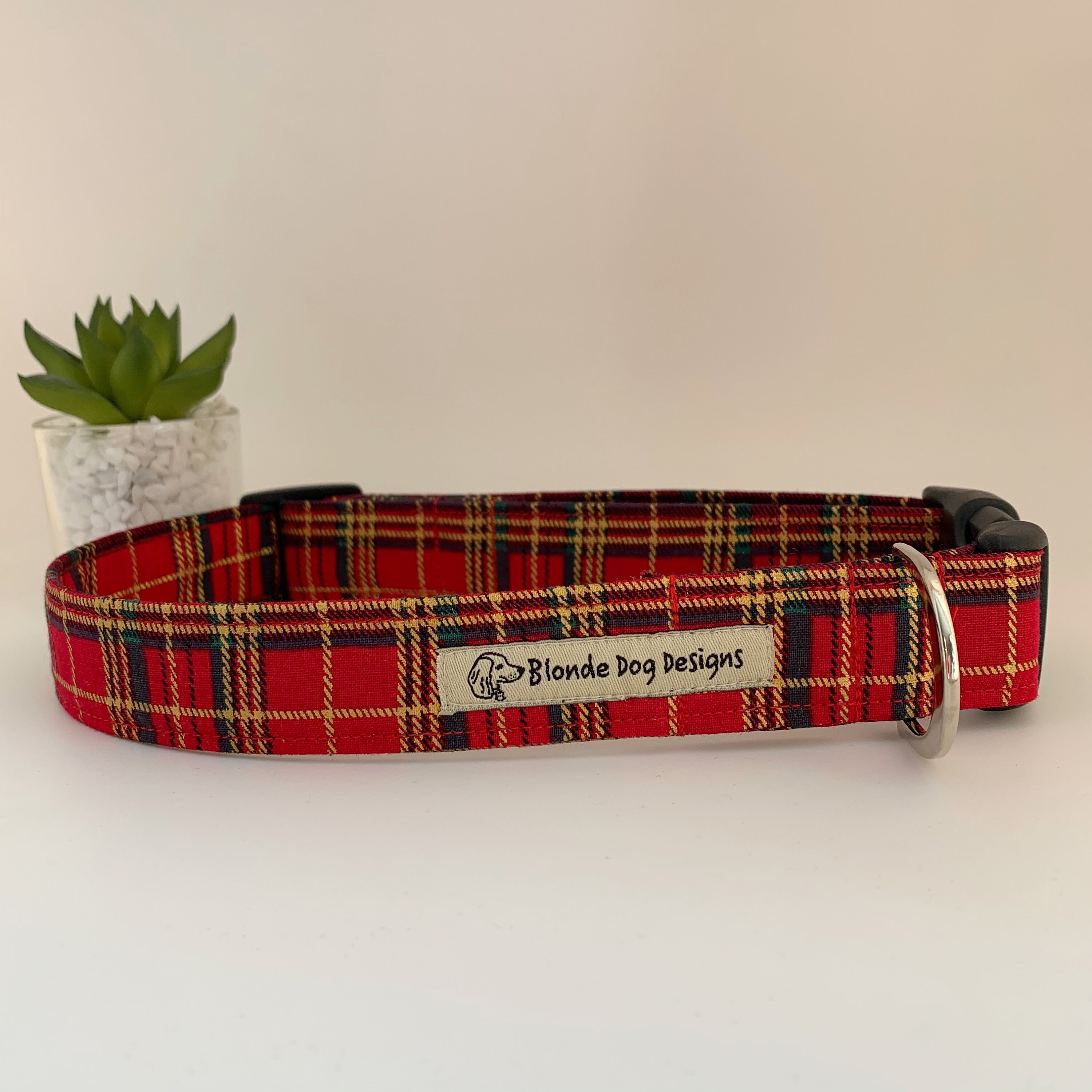 Tartan Dog Collar, Elegant Tartan Red