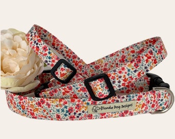 Liberty Dog Collar, Phoebe Coral, Floral Dog Collar