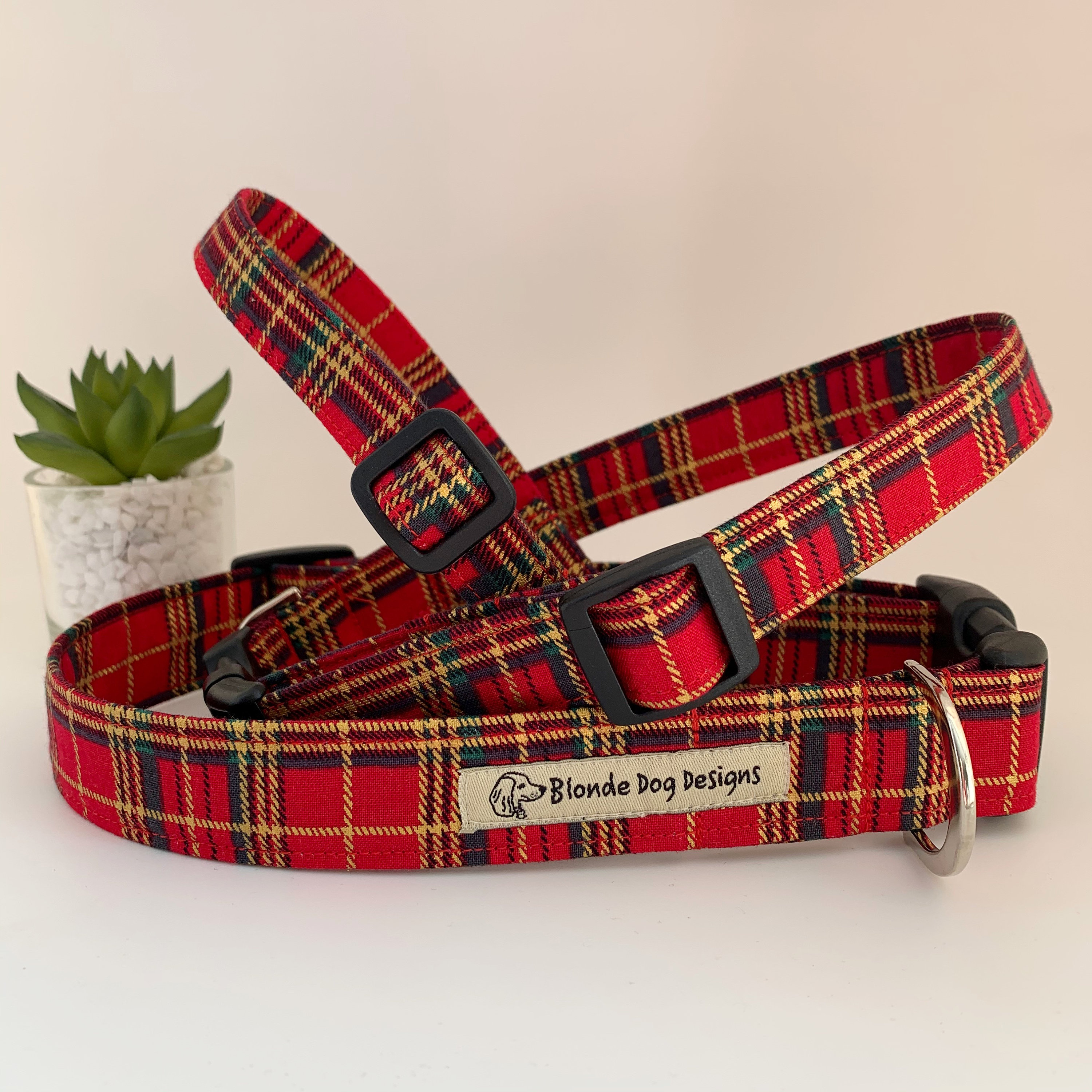 Tartan Dog Collar, Elegant Tartan Red