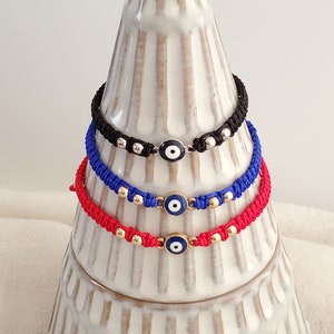 Evil Eye Macrame Bracelet Minimalist Protection Thin Bracelet Handmade Adjustable Unisex