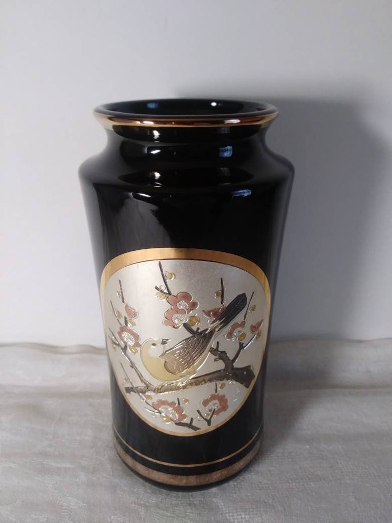 The Art Of Chokin 24Kt Gold And Silver Trim Japan Black Vase Etsy