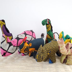 Animales de peluche de safari africano Kitenge, juego de 7 animales de peluche