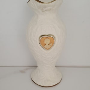 Vintage Wallace Porcelain Bisque Floral Bud Vase Heart-Shaped Cameo