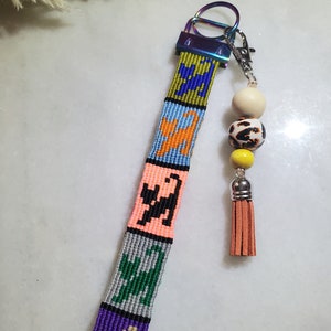 Friendship Bracelet Wristlet Keychain Handmade Woven Boho Multicolor Cats Keyring Handmade