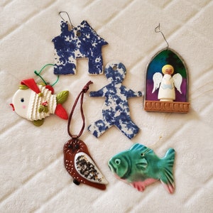Vintage Handcrafted Assorted Glass Ceramic Fish Christmas Ornaments Set Of 6