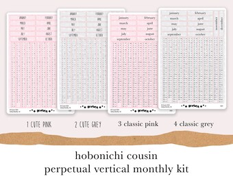 2024 Yearly Vertical Perpetual Monthly kit for Hobonichi Cousin A5, Hobo A5 Perpetual sticker kit
