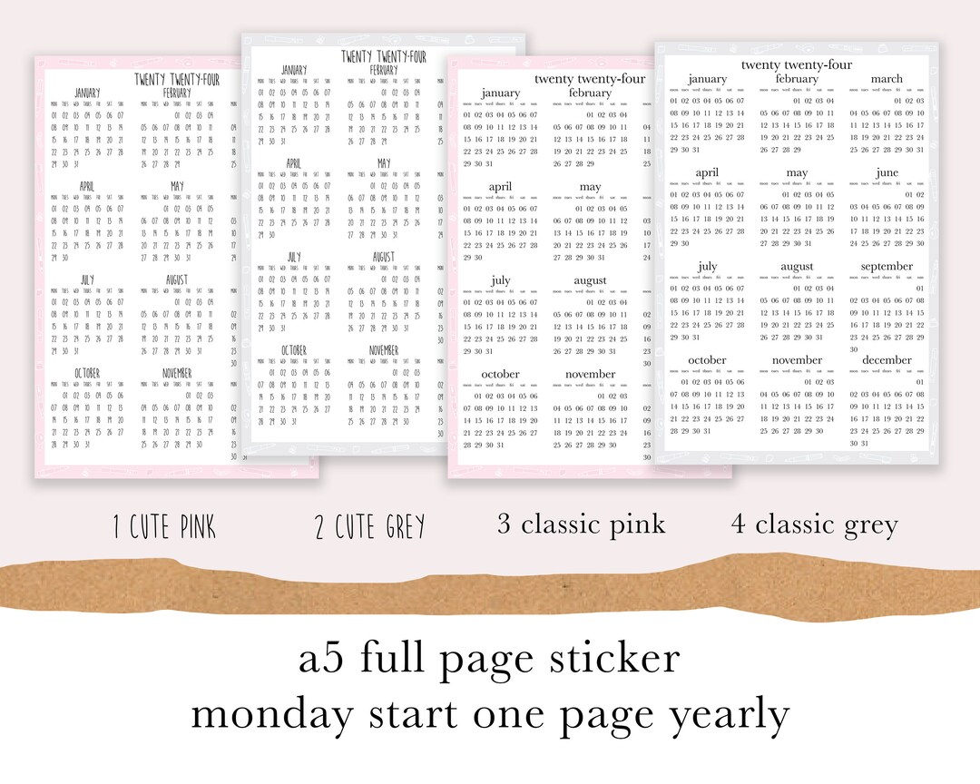 2024 Calendar Sticker for Hobonichi Cousin A5 Monday Start Etsy