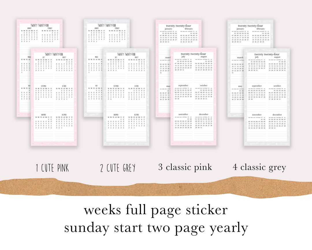 2025 Calendar Sticker for Hobonichi Weeks Sunday Start Two Etsy