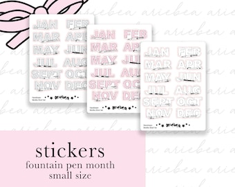 H179 Handdrawn Fountain Pen Monthly Small Planner Stickers