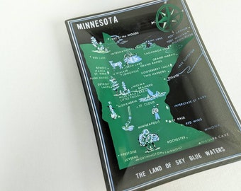 Minnesota Glass Home Decor - Futura Font Wes Anderson Inspired Decor - Black Glass Screen Printed Tray or Ashtray - Ash Tray Wes Anderson