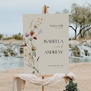 Wedding Welcome Sign, Boho Wedding Welcome sign, Wildflower Wedding  Sign, Beige welcome sign #Mila