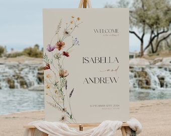 Wedding Welcome Sign, Boho Wedding Welcome sign, Wildflower Wedding  Sign, Beige welcome sign #Mila