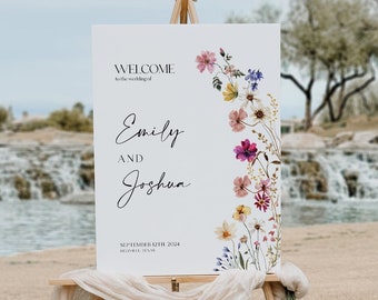 Wedding Welcome sign Boho, Welcome sign floral wildflower, Wedding Welcome sign template #Petra