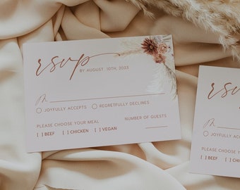 RSVP template, Boho wedding card, Wedding RSVP card, Boho pampas grass card #CALLIOPE