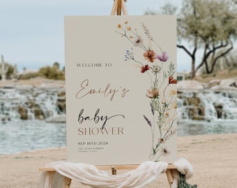 Welcome sign Baby Shower, Boho Floral Welcome sign, Gender Neutral Welcome sign, Wildflower baby Shower stationery #Mila