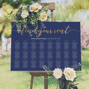 Seating Chart Template, Navy and Gold Seating Plan, Seating Chart ...