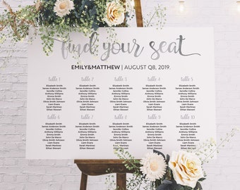 Wedding seating chart, Silver seating chart sign, Wedding table plan, Wedding seating sign silver