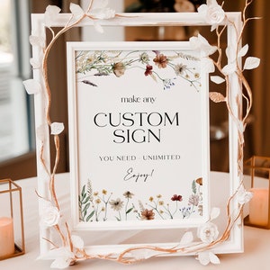 Custom Sign template, Boho Custom sign, Wildflower floral sign template, Wedding sign, Bridal Shower sign, Baby shower Sign template #Silvia