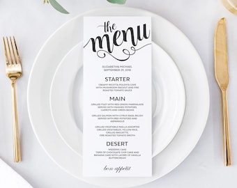 Wedding Menu Cards Template Printable Wedding Menu Card  Dinner Menu Template - Instant Download, Editable Menu Template, DIY Wedding Menu