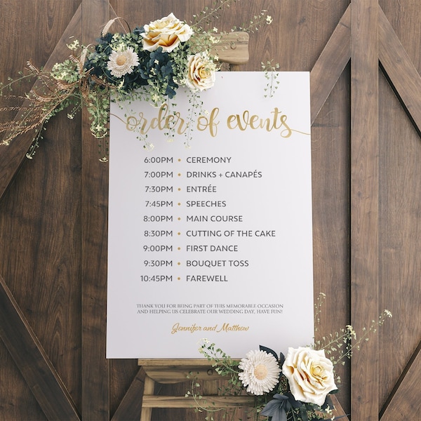 Wedding Timeline - Order of Events Sign | Wedding Program | Wedding Schedule | Wedding Timeline Sign Template #WBND19GD