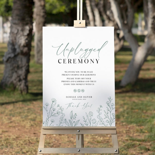 Unplugged wedding ceremony sign, Unplugged wedding sign, Wedding sage green floral sign #sagefloral