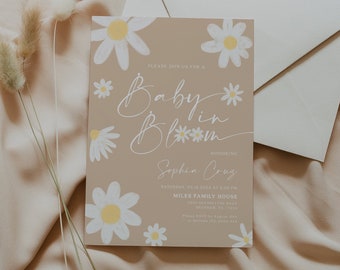 Baby In Bloom invitation, Floral Daisy Baby Shower invitation, Baby in Bloom baby shower #daisyvsd