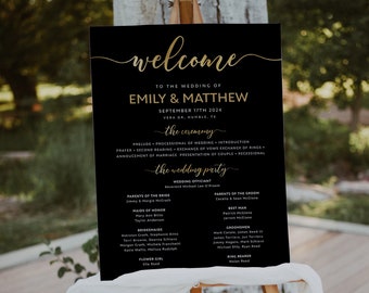 Wedding program sign, Black and gold wedding program, Wedding program template #bgd019